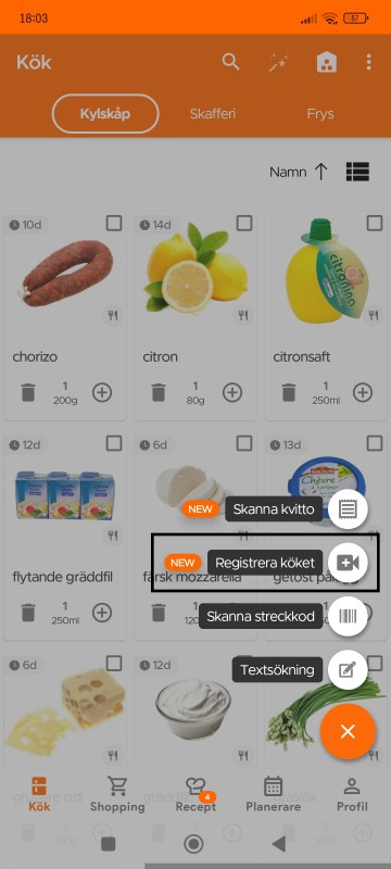 Kitchen page with Record Kitchen button
